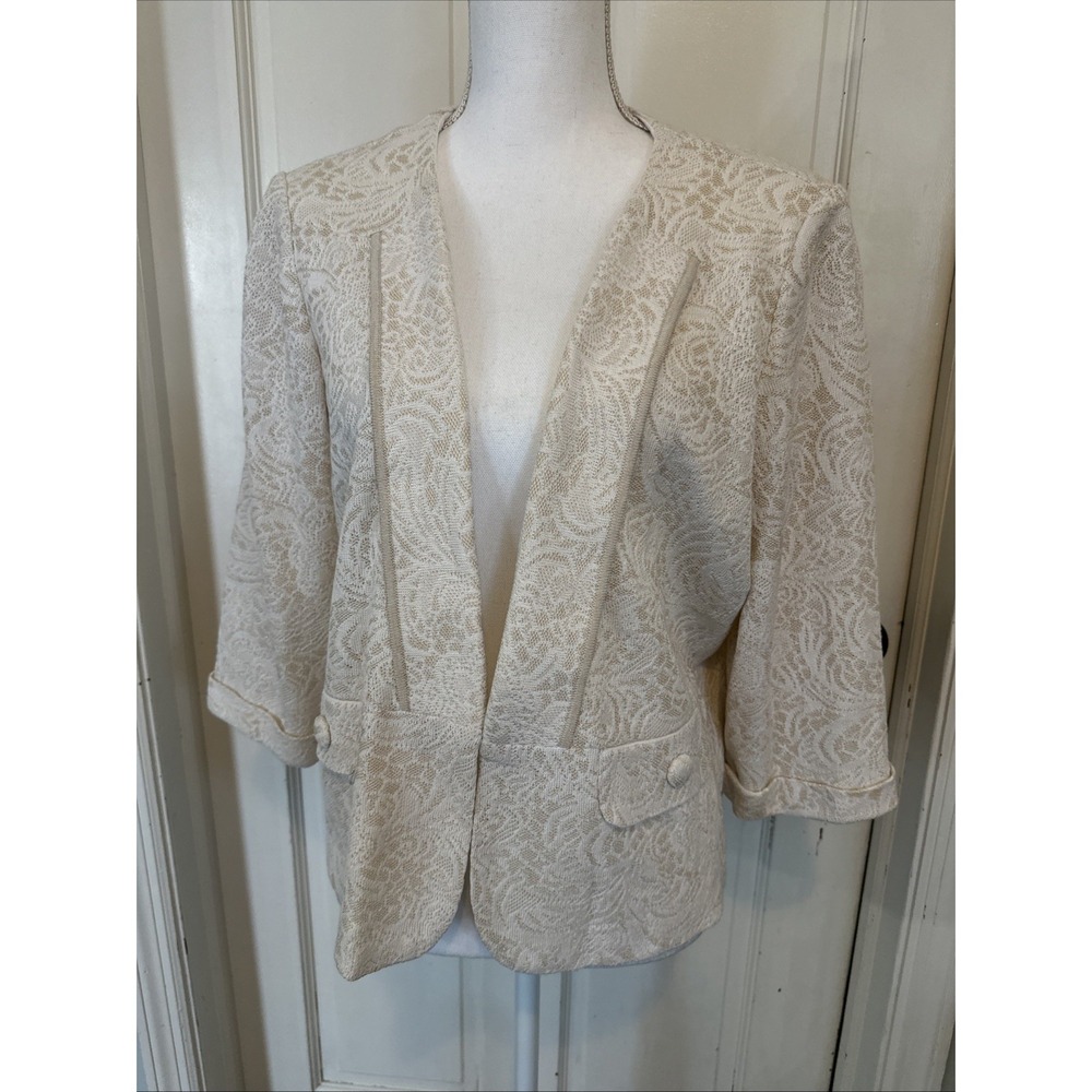 Ming Wang‎ Metallic Shimmer Cream gold Floral blazer cardigan Jacket XL Petite